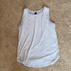 Grey and white striped workout tank top